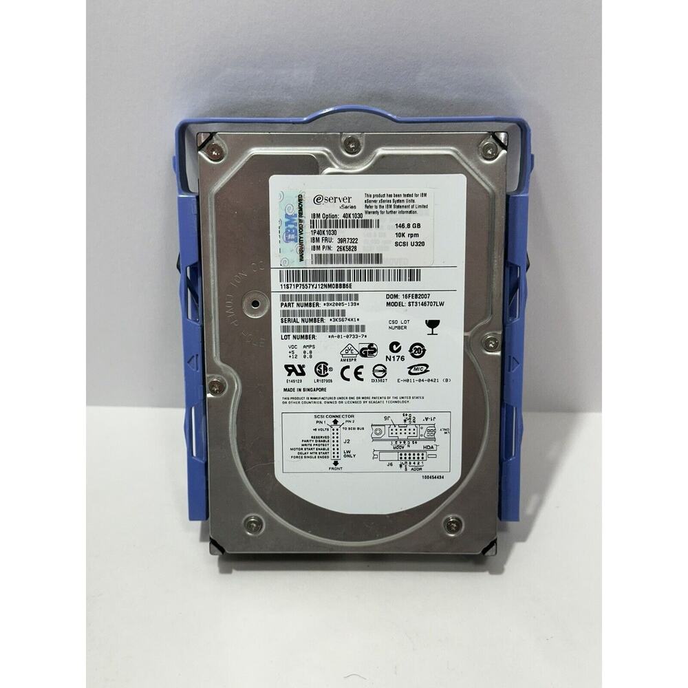 Hard Drive IBM ST3146707LW 146.8GB 10000U/Min SCSI 3.5'' 39R7322 See Photos‎